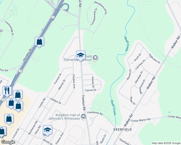 map of restaurants, bars, coffee shops, grocery stores, and more near 110 Schoolhouse Road in Utica
