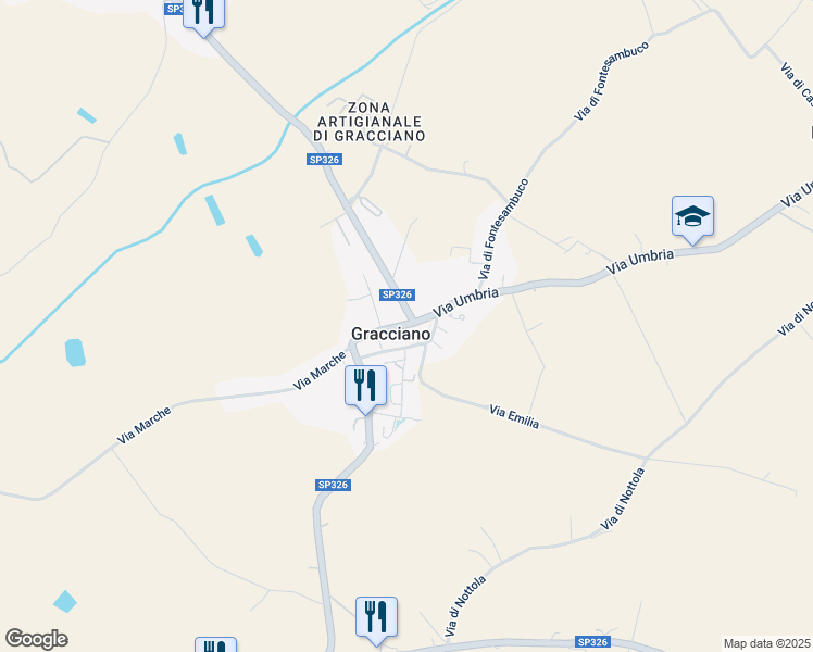 map of restaurants, bars, coffee shops, grocery stores, and more near 11 Via Umbria in Gracciano