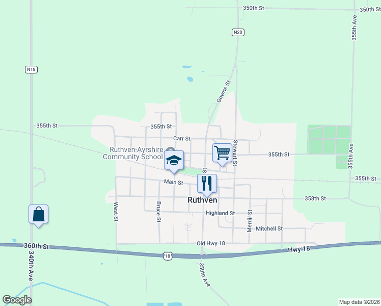 map of restaurants, bars, coffee shops, grocery stores, and more near 1601 Ruthven Street in Ruthven
