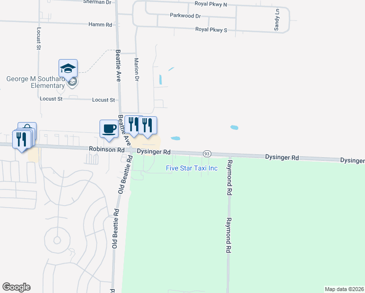 map of restaurants, bars, coffee shops, grocery stores, and more near 6483 Dysinger Road in Lockport