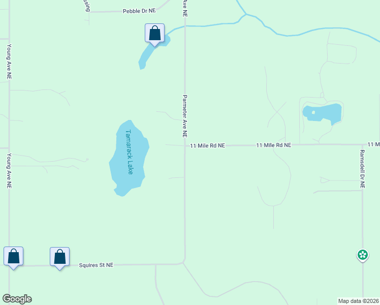map of restaurants, bars, coffee shops, grocery stores, and more near 8674 11 Mile Road Northeast in Rockford