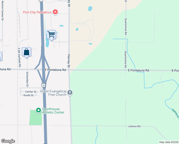map of restaurants, bars, coffee shops, grocery stores, and more near 1750 East Pontaluna Road in Spring Lake