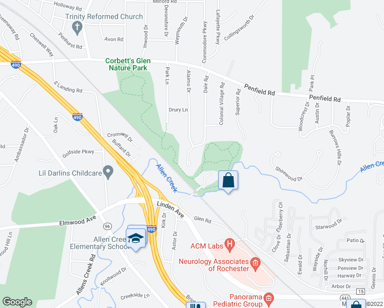 map of restaurants, bars, coffee shops, grocery stores, and more near 260 Dale Road in Rochester