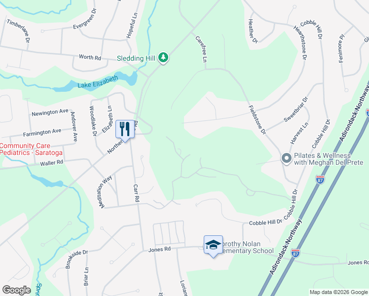 map of restaurants, bars, coffee shops, grocery stores, and more near 15 Killarney Court in Saratoga Springs