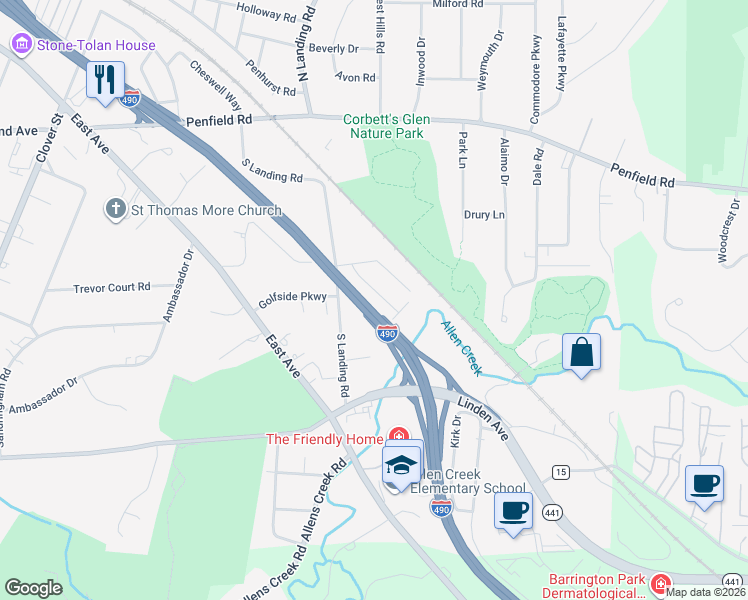 map of restaurants, bars, coffee shops, grocery stores, and more near 35 Buffard Drive in Rochester