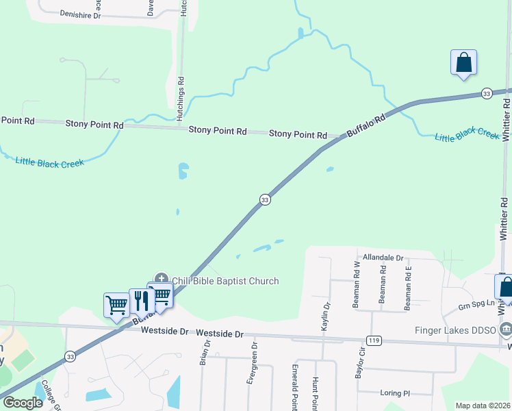 map of restaurants, bars, coffee shops, grocery stores, and more near 4054 Buffalo Road in Rochester