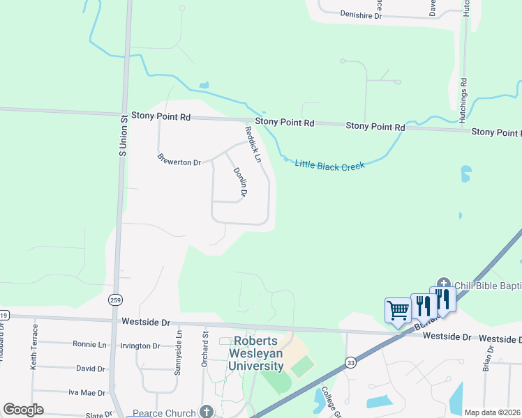 map of restaurants, bars, coffee shops, grocery stores, and more near 34 Reddick Lane in Rochester
