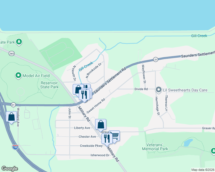 map of restaurants, bars, coffee shops, grocery stores, and more near 1016 Saunders Settlement Road in Niagara Falls