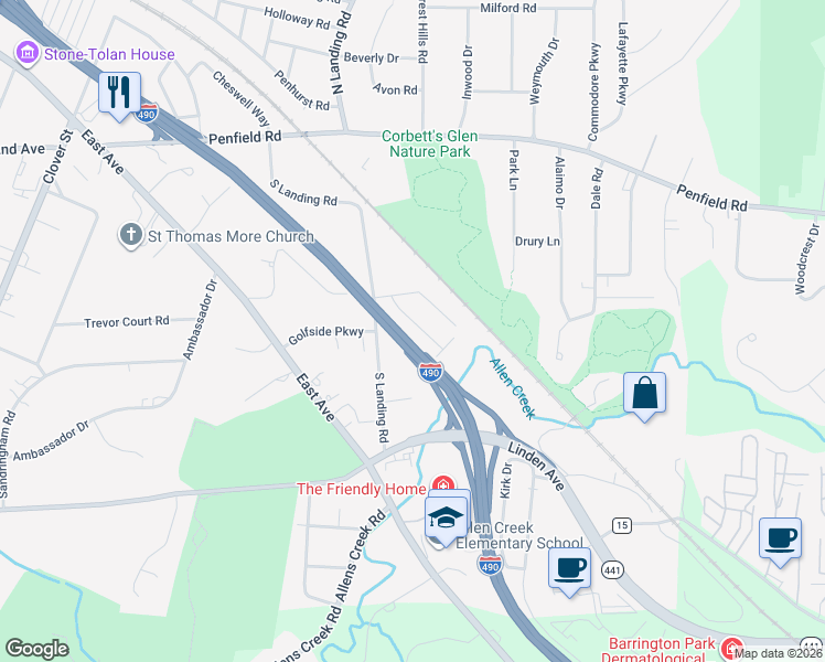 map of restaurants, bars, coffee shops, grocery stores, and more near 35 Buffard Drive in Rochester