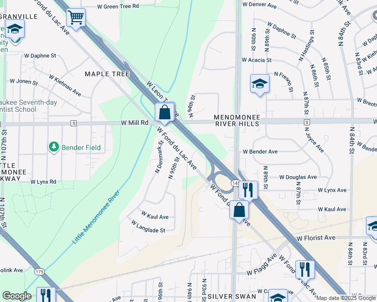 map of restaurants, bars, coffee shops, grocery stores, and more near 9430 West Fond Du Lac Avenue in Milwaukee