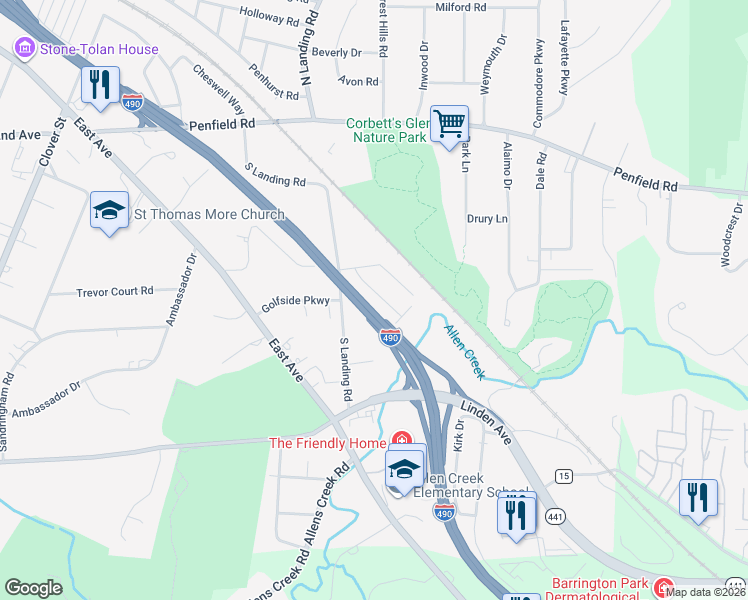 map of restaurants, bars, coffee shops, grocery stores, and more near 35 Buffard Drive in Rochester