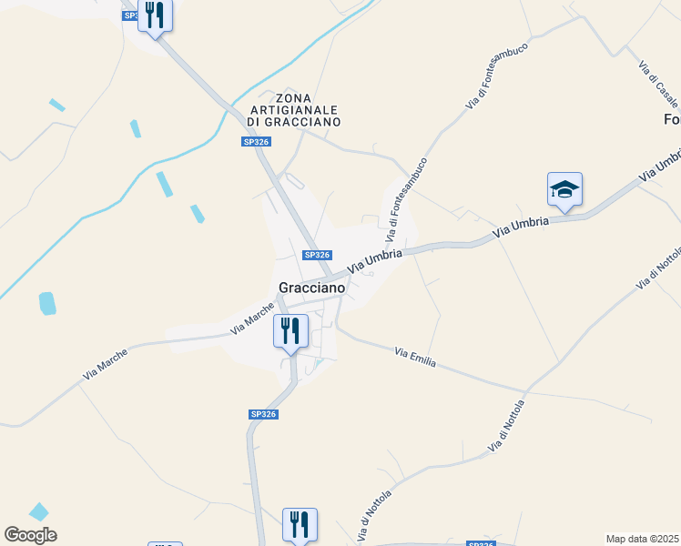map of restaurants, bars, coffee shops, grocery stores, and more near 11 Via Umbria in Gracciano