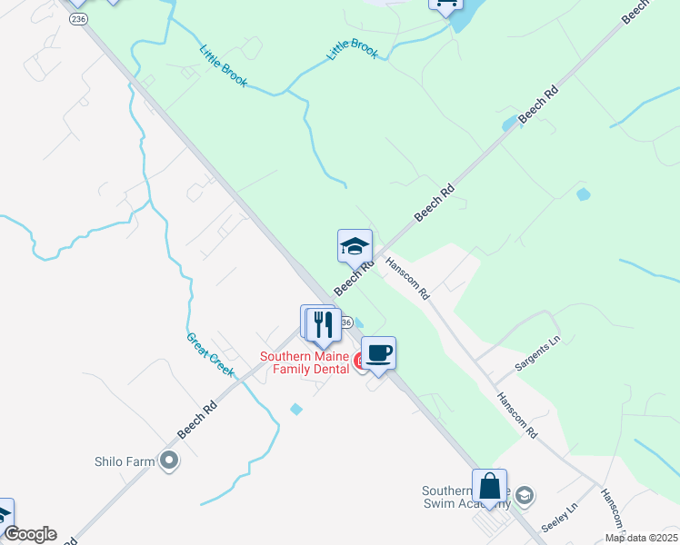 map of restaurants, bars, coffee shops, grocery stores, and more near 213 Beech Road in Eliot