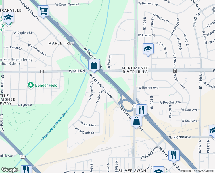 map of restaurants, bars, coffee shops, grocery stores, and more near 9430 West Fond Du Lac Avenue in Milwaukee