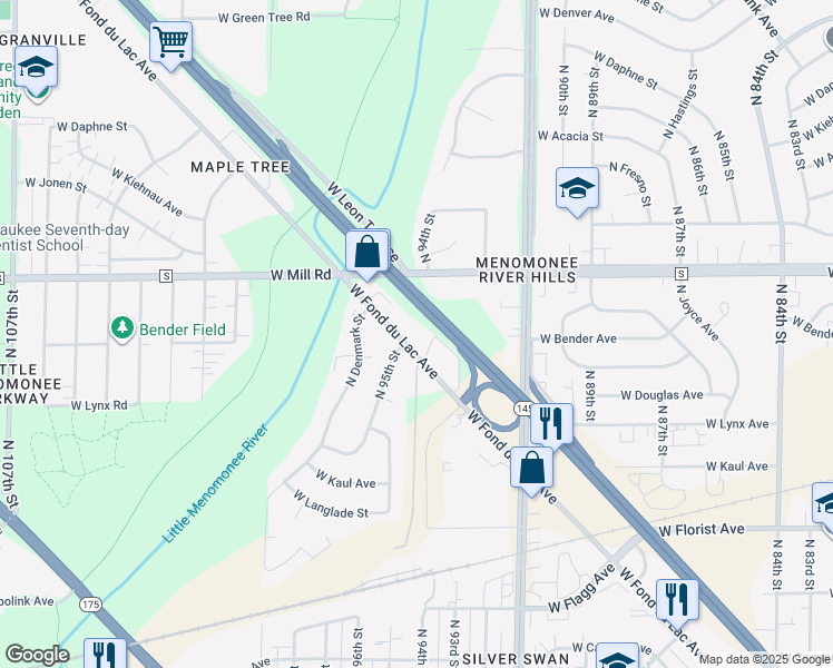map of restaurants, bars, coffee shops, grocery stores, and more near 9430 West Fond Du Lac Avenue in Milwaukee