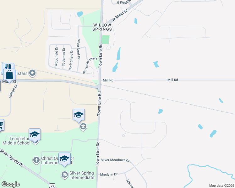 map of restaurants, bars, coffee shops, grocery stores, and more near N64W21757 Mill Road in Menomonee Falls