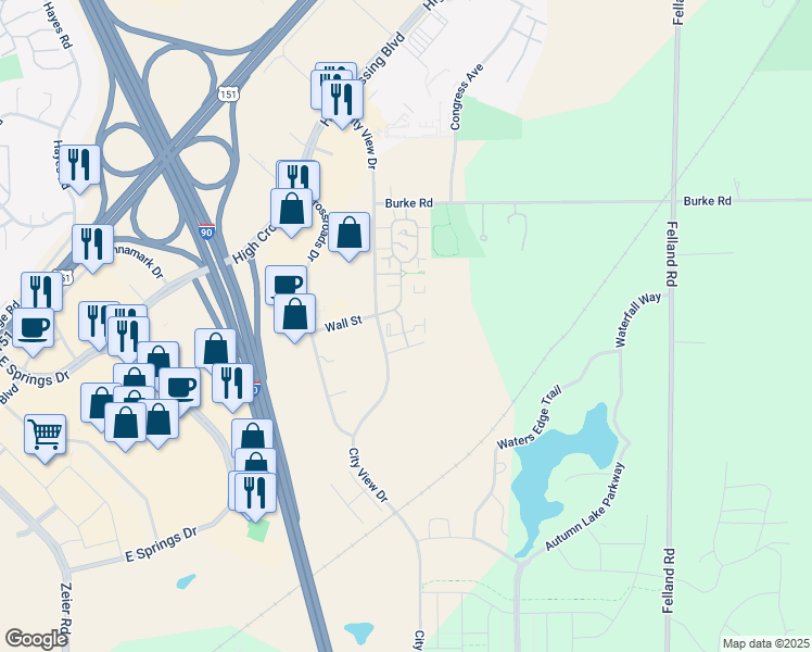 map of restaurants, bars, coffee shops, grocery stores, and more near 2461 Old Camden Square in Madison