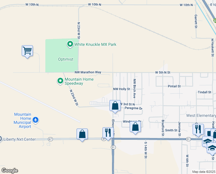 map of restaurants, bars, coffee shops, grocery stores, and more near 638 Elmcrest Street in Mountain Home