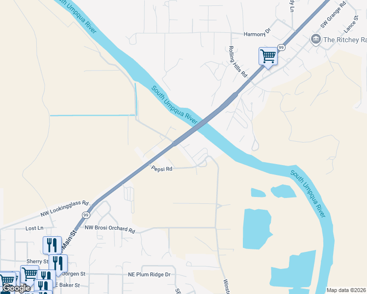 map of restaurants, bars, coffee shops, grocery stores, and more near 124 Winston Section Road in Winston