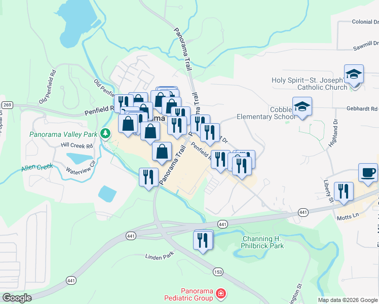 map of restaurants, bars, coffee shops, grocery stores, and more near in Monroe County