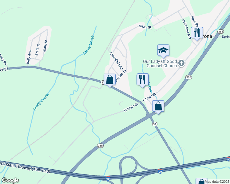 map of restaurants, bars, coffee shops, grocery stores, and more near 5623 Bridge St in Verona