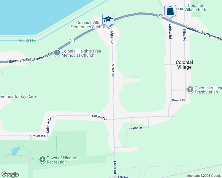 map of restaurants, bars, coffee shops, grocery stores, and more near 5994 Miller Road in Niagara Falls