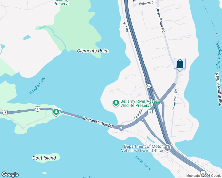 map of restaurants, bars, coffee shops, grocery stores, and more near 43 Clearwater Drive in Dover