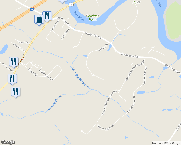 map of restaurants, bars, coffee shops, grocery stores, and more near 25 Jeffrey Drive in York