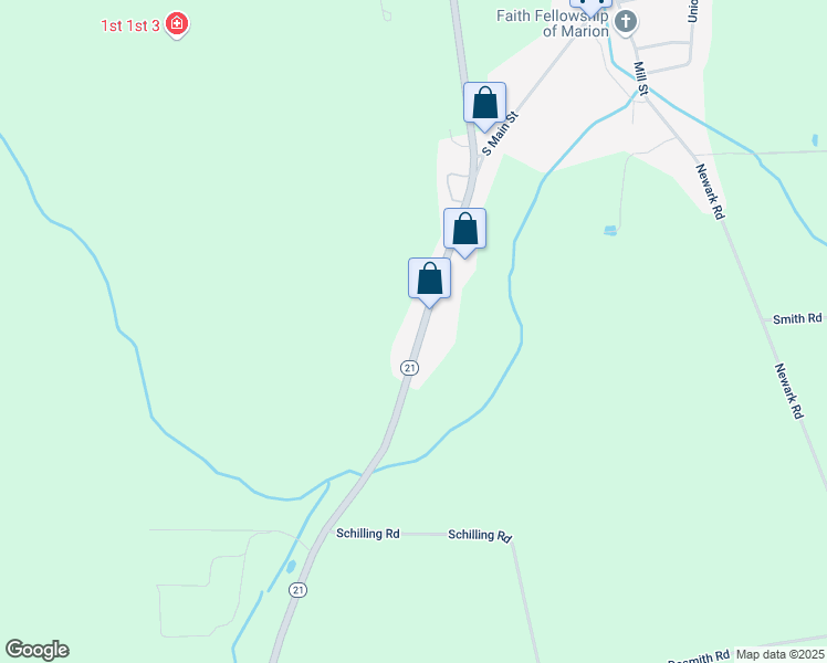 map of restaurants, bars, coffee shops, grocery stores, and more near 3515 State Route 21 in Marion