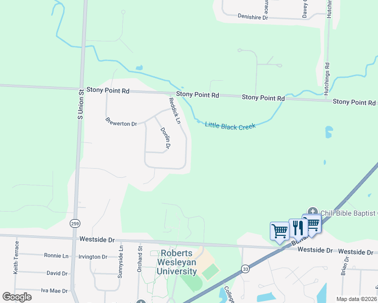 map of restaurants, bars, coffee shops, grocery stores, and more near 34 Reddick Lane in Rochester