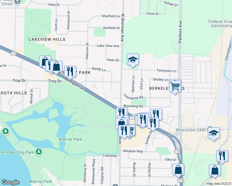 map of restaurants, bars, coffee shops, grocery stores, and more near 325 East Bluff in Madison