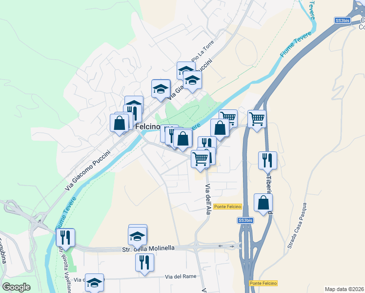 map of restaurants, bars, coffee shops, grocery stores, and more near 15 Via delle Felci in Perugia