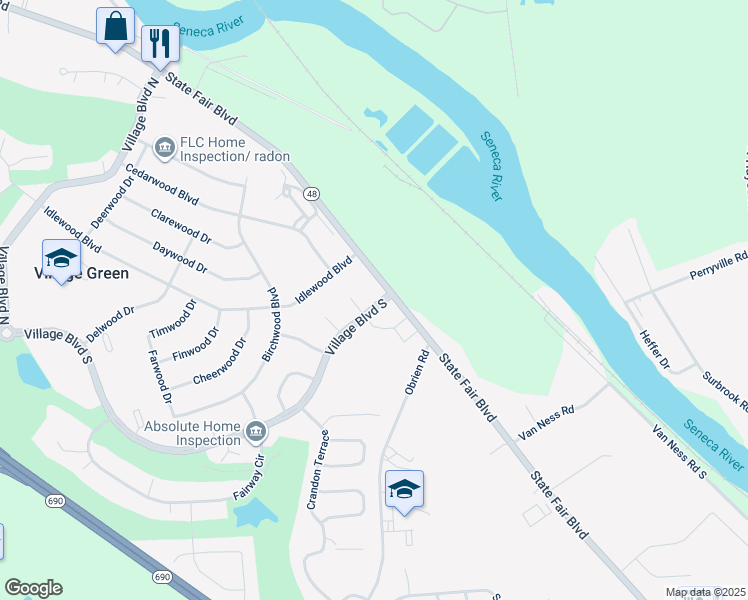 map of restaurants, bars, coffee shops, grocery stores, and more near 100 Midiron Court in Baldwinsville