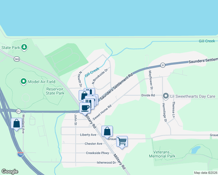map of restaurants, bars, coffee shops, grocery stores, and more near 5984 South Hewitt Drive in Lewiston