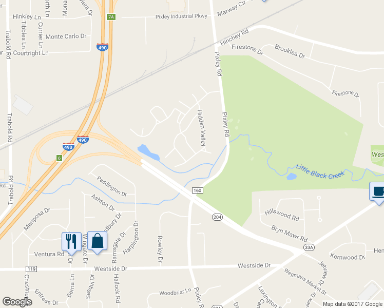 map of restaurants, bars, coffee shops, grocery stores, and more near 279 Hidden Valley Road in Rochester