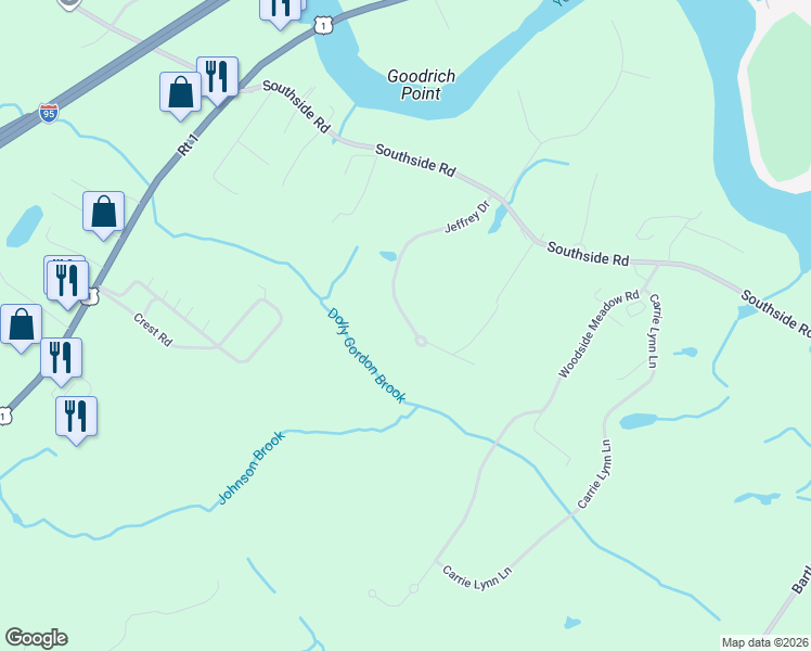 map of restaurants, bars, coffee shops, grocery stores, and more near 25 Jeffrey Drive in York