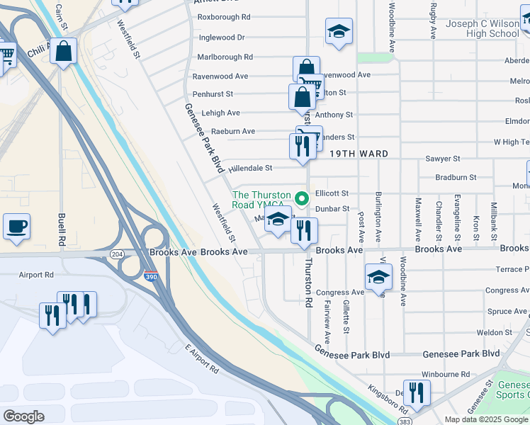 map of restaurants, bars, coffee shops, grocery stores, and more near 90 Margaret St in Rochester