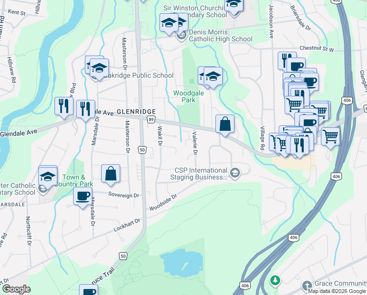 map of restaurants, bars, coffee shops, grocery stores, and more near 78 Sidney Rose Common in St. Catharines