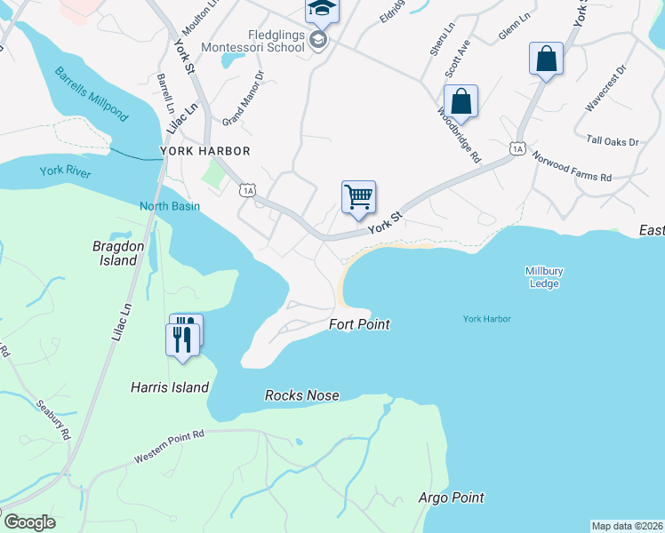 map of restaurants, bars, coffee shops, grocery stores, and more near 4 Stage Neck Road in York