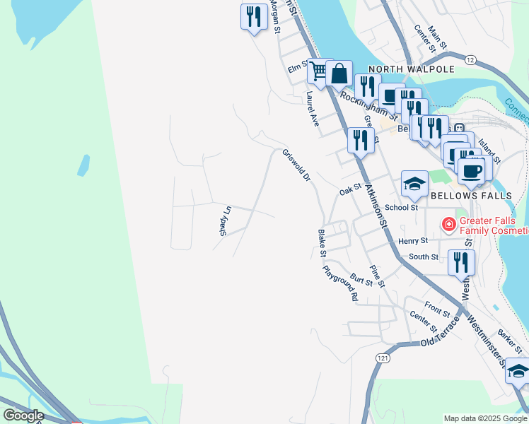 map of restaurants, bars, coffee shops, grocery stores, and more near 4 Pearce Circle in Town of Rockingham