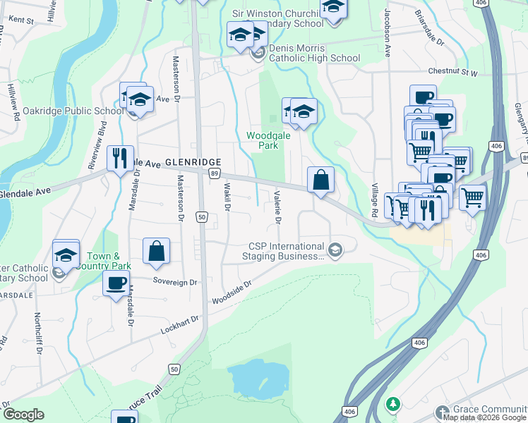 map of restaurants, bars, coffee shops, grocery stores, and more near 75 Sidney Rose Common in St. Catharines