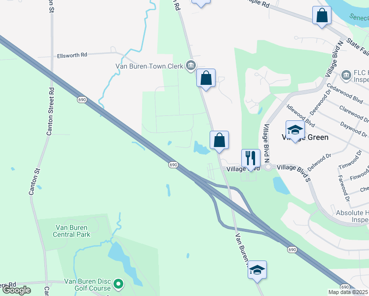 map of restaurants, bars, coffee shops, grocery stores, and more near 411 Tuscany Lane in Baldwinsville