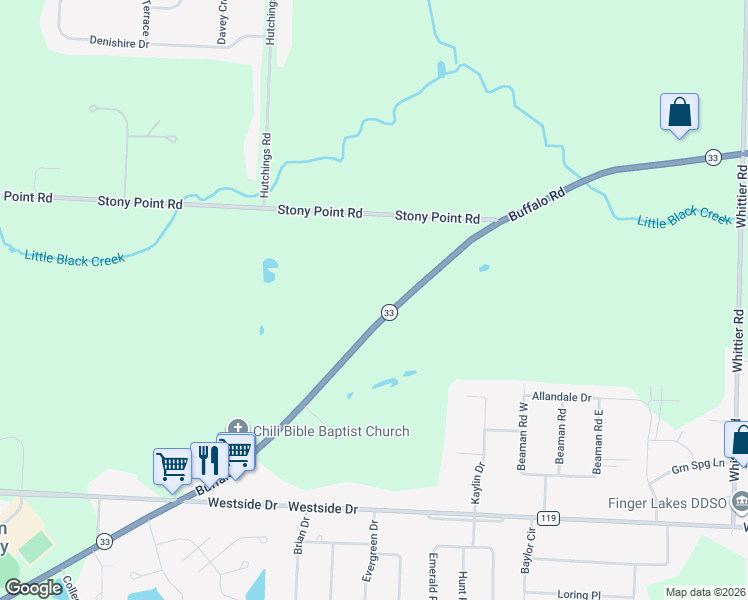 map of restaurants, bars, coffee shops, grocery stores, and more near 4054 Buffalo Road in Rochester
