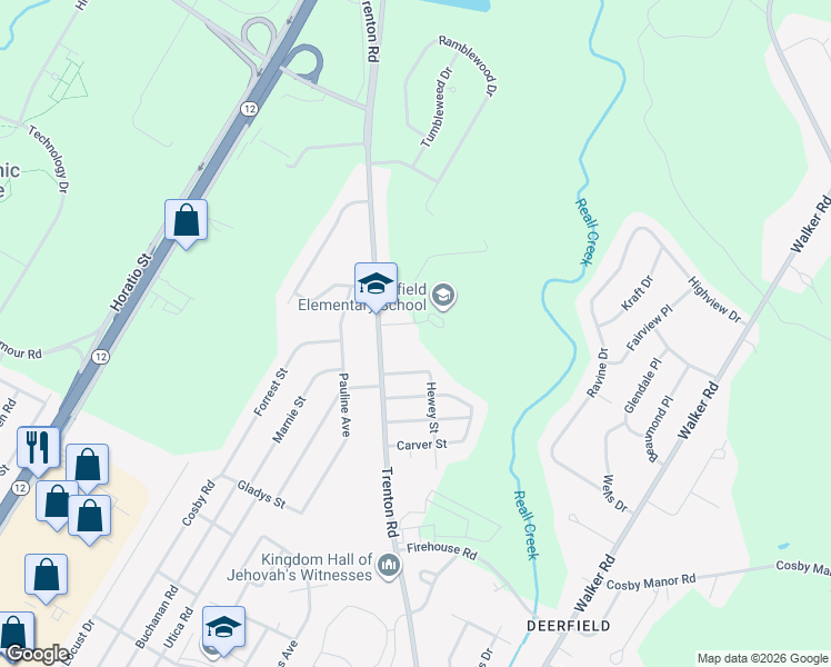 map of restaurants, bars, coffee shops, grocery stores, and more near 110 Schoolhouse Road in Utica