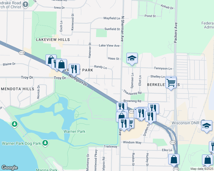 map of restaurants, bars, coffee shops, grocery stores, and more near 226 East Bluff in Madison