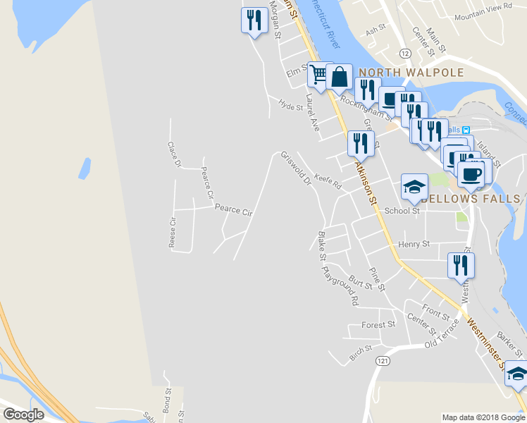 map of restaurants, bars, coffee shops, grocery stores, and more near 4 Pearce Circle in Town of Rockingham