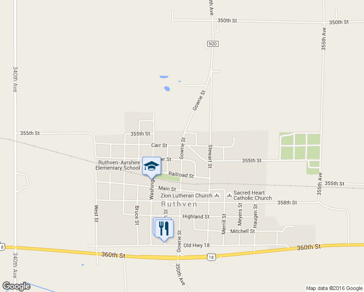 map of restaurants, bars, coffee shops, grocery stores, and more near 1603 Gowrie Street in Ruthven