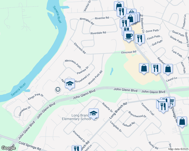 map of restaurants, bars, coffee shops, grocery stores, and more near 124 Woodspath Road in Liverpool