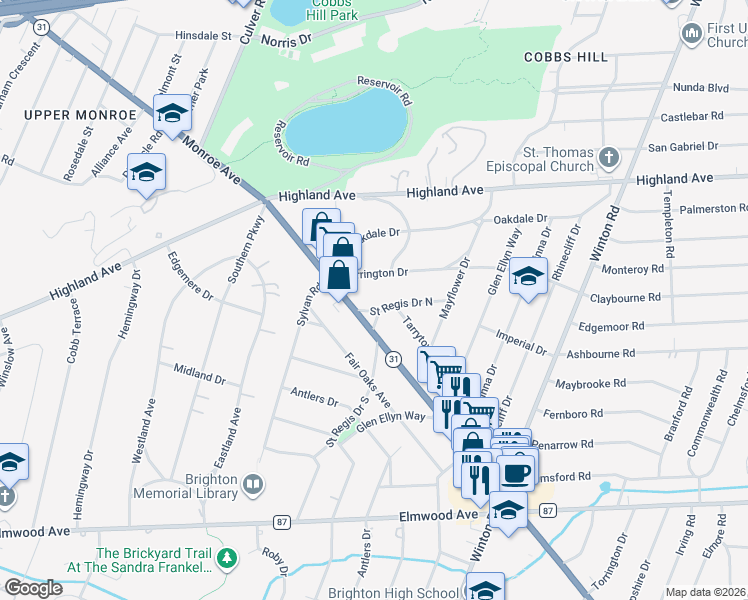 map of restaurants, bars, coffee shops, grocery stores, and more near in Brighton