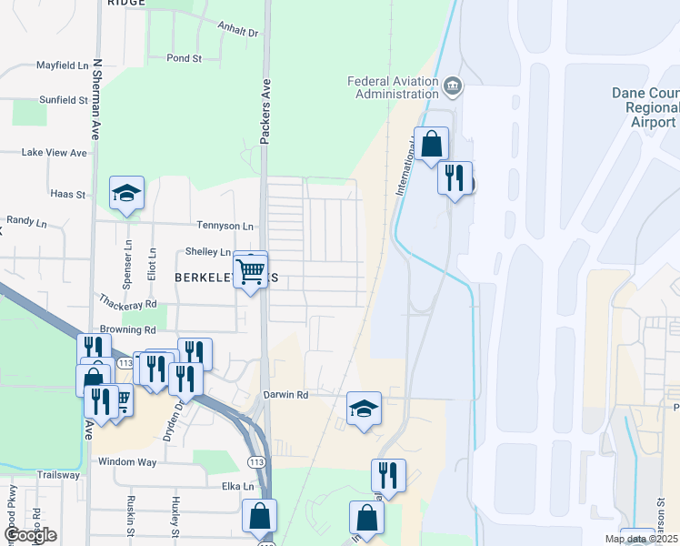 map of restaurants, bars, coffee shops, grocery stores, and more near 499 Blackbird Lane in Madison